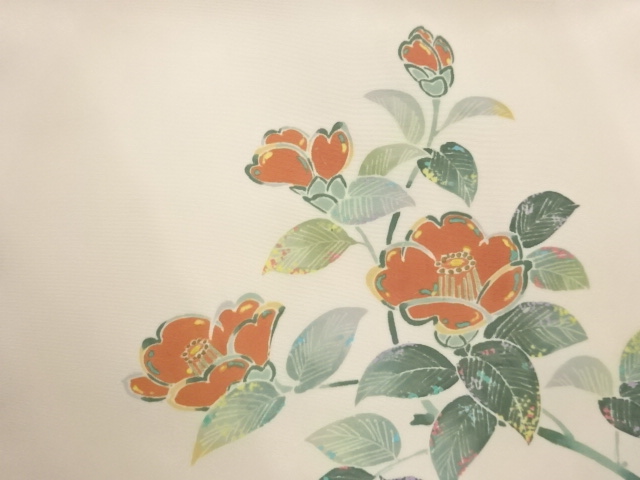  作家物　塩瀬椿模様名古屋帯